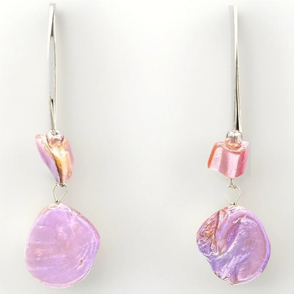 Vintage Purple Shell Drop Earrings Iridescent‎ Dangle Boho Statement Earrings